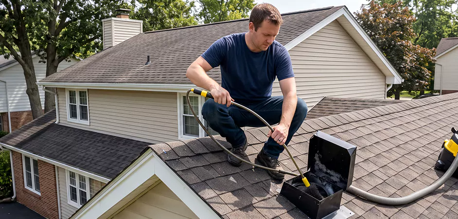 Multi-Story Roof Dryer Vent Cleaning in Edison